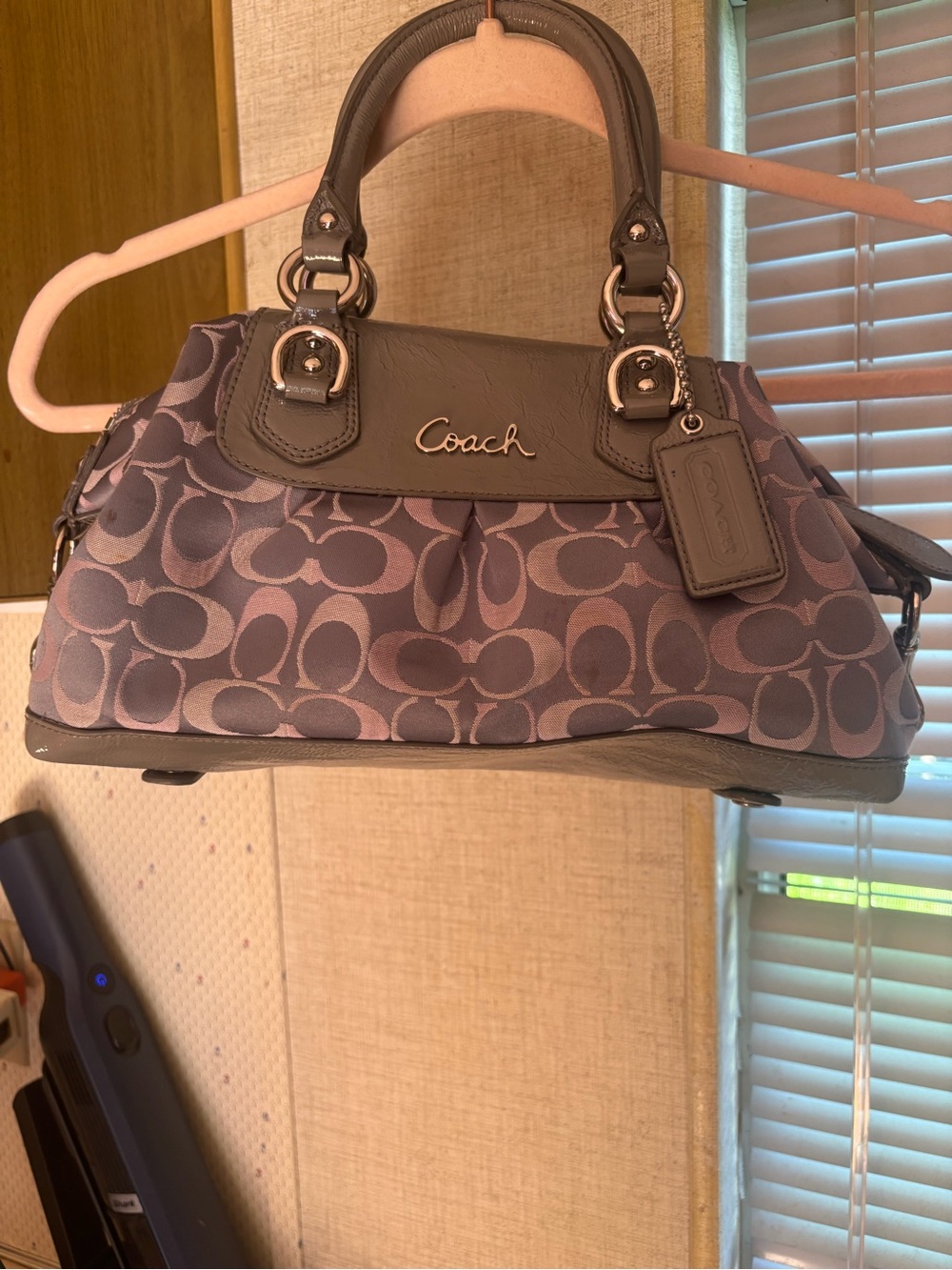 Coach Gray Signature Satchel with Script Logo